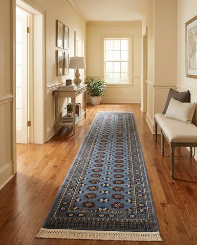 Rugs.com - Bokhara Rug – 12 Ft Runner Blue Easy-Clean Stain-Resistant Runner Rug - Perfect for Hallways, Entryways, and High-Traffic Indoor Areas - color: Blue, size: 2'7" x 12' (Runner)