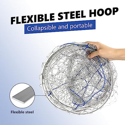 QualyQualy Large Bridge and Pier Fishing Net 32''/39'' Hoop, Foldable Drop Net Pier Fishing for Saltwater with Rope, Landing Net with Nylon Mesh, Collapsible Soft Steel Ring - color: Gray, size: L: 39''×36''