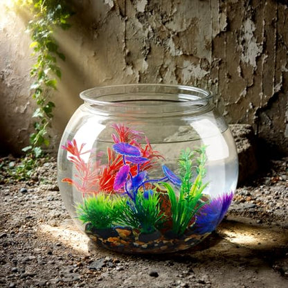 1 Gallon Plastic Betta Fish Bowl with 6 Pcs Artificial Plastic Plants and 500g Decorative Gravel, Betta Fish Tank and Decoration Accessories Small Large Bowl Ornaments Starter Kit - size: 1 Gallon