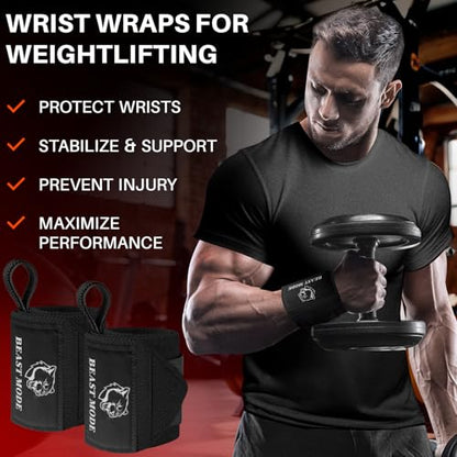TECEUM Weightlifting 18" & 12" Wrist Wraps with Thumb Loop – Heavy Duty Wrist Workout Braces for Men and Women – Ideal for Powerlifting, Strength Training, Bodybuilding - color: Black, style: 18" – Beast Mode