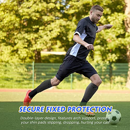Hicarer Soccer Shin Guards Sleeves 4 Pairs Flexible Soccer Shin Guard Leg Performance Support Polyester Soccer Shin Guard Sleeve Holder with Pocket for Soccer Sport