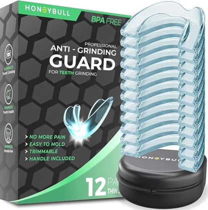 HONEYBULL Anti Grinding Guard Set for Light Grinding, Comfortable Custom Mouth Guard for Nighttime Teeth Grinding (12 Pack - Thin) - size: Thin