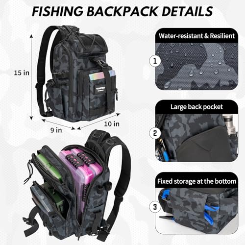 THKFISH Telescoping Fishing Rod and Reel Combo with Backpack, Carbon Fiber Travel Fishing Pole Spinning Reel Kit with Fishing Lures, Fishing Tools Kit for Men - color: Camo Backpack With Fishing reel & rod, size: 1.8M 5.9FT
