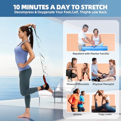 comness Foot and Calf Stretcher-Stretching Strap For Plantar Fasciitis, Heel Spurs, Foot Drop, Achilles Tendonitis & Hamstring. Yoga Foot & Leg Stretch Strap. (Red) - color: Red