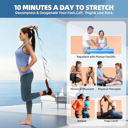 comness Foot and Calf Stretcher-Stretching Strap For Plantar Fasciitis, Heel Spurs, Foot Drop, Achilles Tendonitis & Hamstring. Yoga Foot & Leg Stretch Strap. (Red) - color: Red