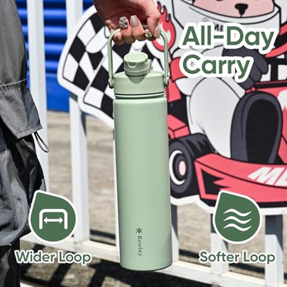 KEWIXY 24 oz Insulated Water Bottle, 2-in-1 Lid, Straw & Spout with Protected, Leak Proof, Keep Cold, Stainless Steel, Metal, Reusable, Handle, for Travel, Gym and School, 2 Lids, Sage Green - color: Sage Green, size: 24 Ounces