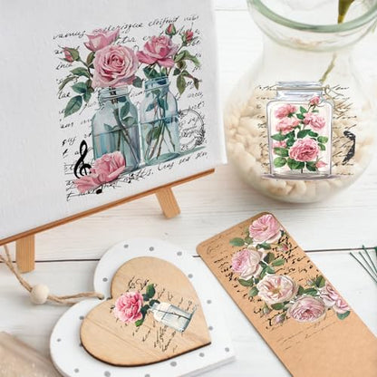 WANDIC 10 Sheets Rub On Transfer Sticker, Pink Flower Stickers Waterproof Transfer Decals for DIY Scrapbooking Photo Albums Furniture,11.8 * 3.9in - color: Pink Flower