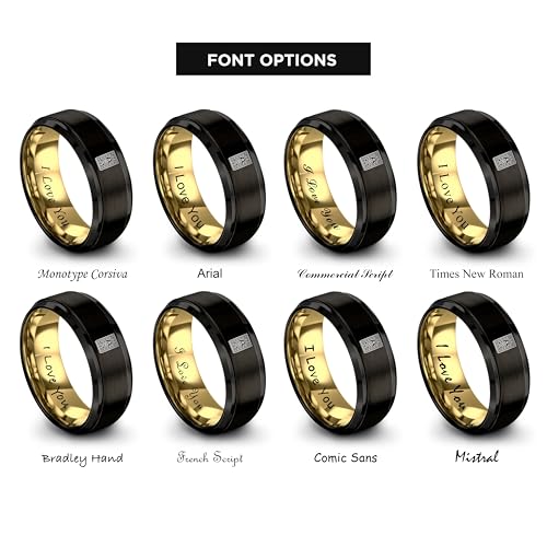 Gift for Muslim Devotee - Prayer Rug Pattern Ring - Black Yellow Rose Gold - Band - Anniversary Wedding - Personalized Custom Engraving - Flat Dome Bevel - 8mm - Men Women - Tungsten Carbide - color: 06 - Yellow Gold Black Tungsten