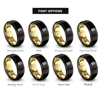 Gift for Muslim Devotee - Prayer Rug Pattern Ring - Black Yellow Rose Gold - Band - Anniversary Wedding - Personalized Custom Engraving - Flat Dome Bevel - 8mm - Men Women - Tungsten Carbide - color: 06 - Yellow Gold Black Tungsten