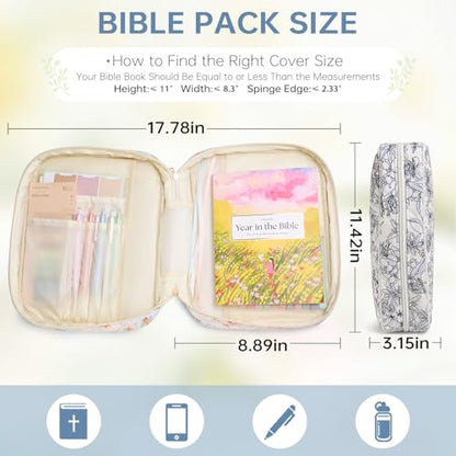 Bible Cover Case for Women Large Bible Cover with Durable Handle Quilted Bible Carrying Case for Girls Bible Study Supplies Accessories (Big Blue Flower, Big Blue Flower) - color: Big Blue Flower