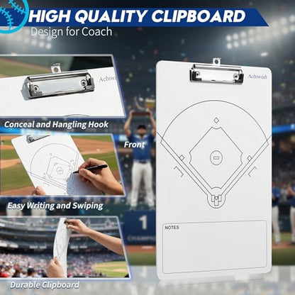 Baseball Clipboard for Coaches, Double-Sided Dry Erase Board | Field diagram, home and away 12-player lineups, score, and pitch-count areas; marker and eraser are not included. - style: Baseball