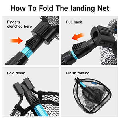 SANLIKE Collapsible Telescopic Fishing Net Rubber Coated Fresh/Salt Water | Rubber Coated Net, Aluminum Pole, Non-Slip Rubber Handle, One-click Storage, Belt Clip, Various Sizes - color: Black, size: Small