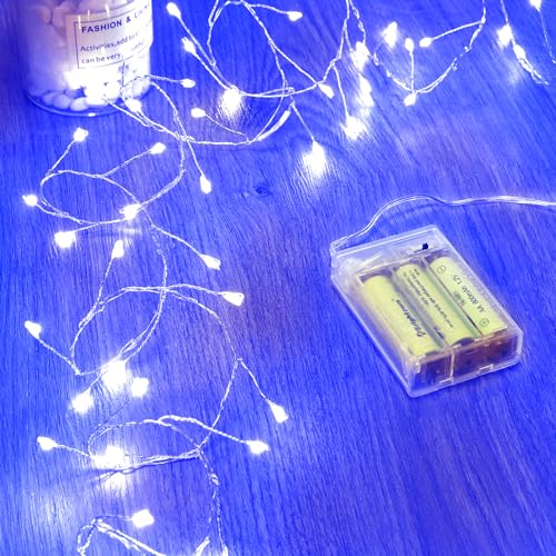 Fairy Lights Battery Operated, Twinkle String Lights Waterproof Silver Wire 5 Feet 60 Led Firecracker Starry Lights for DIY Wreath Home Wedding Party Bedroom Mason Jar Holiday Christmas, Blue - color: Blue