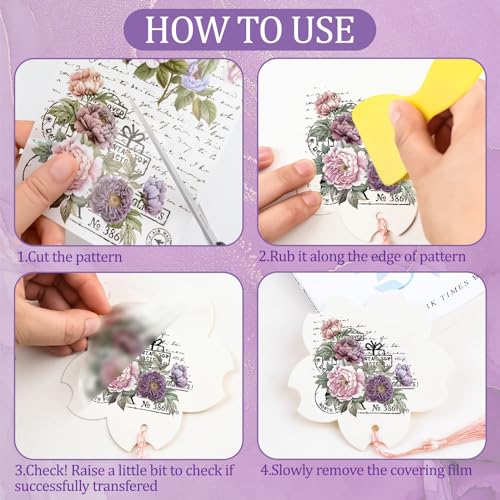 WANDIC 10 Sheets Rub On Transfer Sticker, Lavender Purple Flower Stickers for DIY Scrapbooking Photo Albums Furniture,11.8 * 3.9in - color: Lavender