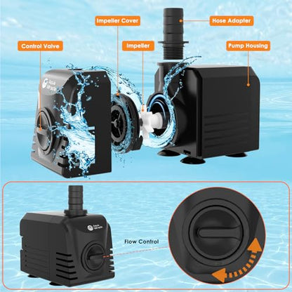 AquaMiracle Submersible Water Pump Aquarium Water Pump with Flow Control, Pond Pump Fountain Pump for Pond, Fountain, Waterfall, Statuary, Water feature, Hydroponics (400GPH, 25W) - size: 400GPH, 25W