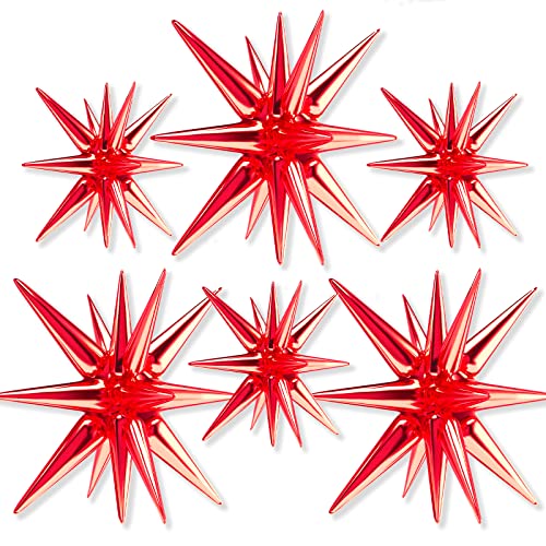 PartyWoo Red Star Foil Balloons 6pcs Different Sizes Pack of 27 22 Inch Large Explosion Spike Mylar Balloons for Graduation Wedding Anniversary Birthday Bachelorette Engagement Party Decorations - color: Red, size: 6 PCS - 27&22 Inch