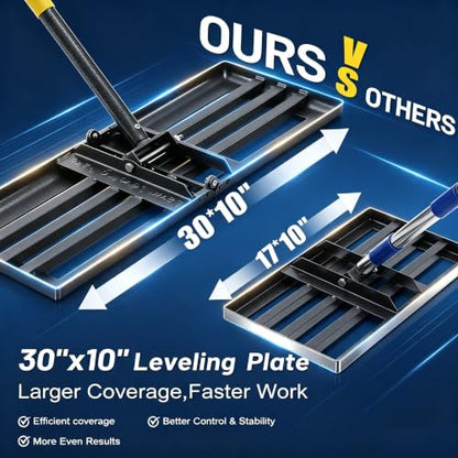 Heavy Duty Lawn Leveling Rake 30x10 with 72" Adjustable Handle - Commercial Grade Landscape Grading Tool, Foldable Yard Leveler for Soil Sand & Topdressing | Stainless Steel + Ergonomic Design - size: 30x10"(Foldable), 72"