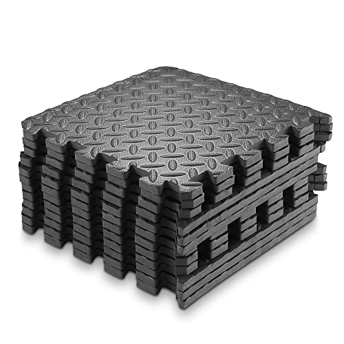 Philosophy Gym Pack of 12 Exercise Flooring Mats - 12 x 12 Inch Foam Rubber Interlocking Puzzle Floor Tiles - Black - color: 12 Sq Ft, 1/2" Thick - Black