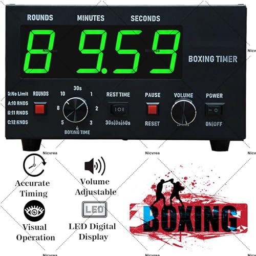 Classic Boxing Interval Timer, Professional Gymnastics Timer with LED Display, 1-12 Challenge Rounds and Adjustable Buzzer, Interval Timer for Workout, Gym Timer, Boxing Equipment Green - color: Green