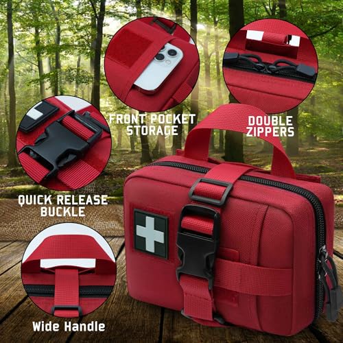 Upgrade Molle Rip Away Ifak Pouch, Tactical Small Belt First Aid Pouch Medical Utility EMT Pouch Only - color: Red