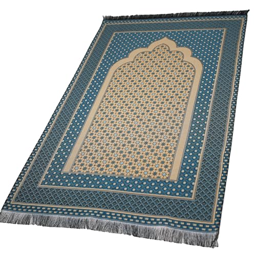 Modefa Turkish Islamic Prayer Mat Janamaz Sajjadah | Thin Woven Cotton Praying Rug Ramadan Eid Gift | Traditional Muslim Sejada for Men Women - Hira Diamond (Turquoise Blue) - color: Turquoise Blue