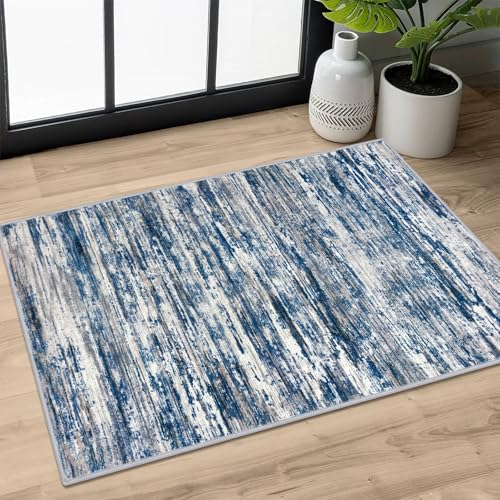 SIILOOM 2x3 Small Washable Area Rug Entryway Door Mat Indoor Kitchen Runner - color: Navy Blue/Gray/Neutral/Multi, size: 2' x 3' (Rectangular)
