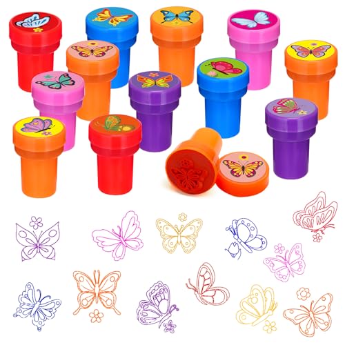 Cinrobiye 24 Pcs Butterfly Stampers Party Favor Set, Cute Butterfly Stamps for Kids Birthday Party, Classroom Rewards, Carnival Prizes, Goody Bag Fillers,Themed Party Supplies - color: Butterfly