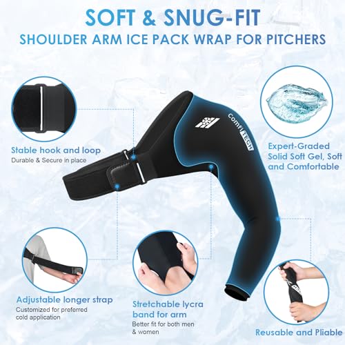 ComfiTECH Reusable Shoulder Arm Ice Pack Wrap for Pitcher & Recovery, L | Flexible Gel Ice Pack for Shoulder & Elbow & Arm Cooling, Adjustable Arm Cold Sleeve for Throwing Athletes & Muscle Comfort - size: Large, style: Black