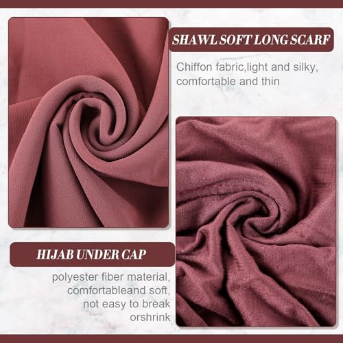 4 Pcs Women Solid Chiffon Hijab Scarves and Undercap Set Long Shawl Soft Wrap Scarves Muslim Inner Hijab Caps - color: Black, Coffee