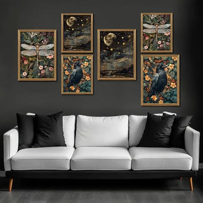ICHZUMW Framed William Morris Raven Dark Academia Canvas Wall Art 12x16 In - color: Dark Raven, size: 16"L x 12"W