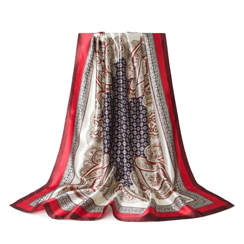 Silk-Feel 35x35 Satin Hair Scarf | Multi-Way Head Wrap for Sleep, Style & Hijab | Gift-Ready Fashion Scarf for Women - color: Red-totems