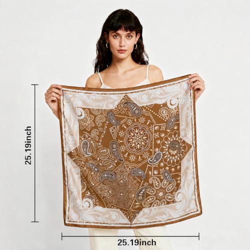 27" Head Scarf Like Satin Silk for Women,Hair Scarves Bandana,Headband Silk Feeling for Hair Wrap - color: White+brown+black