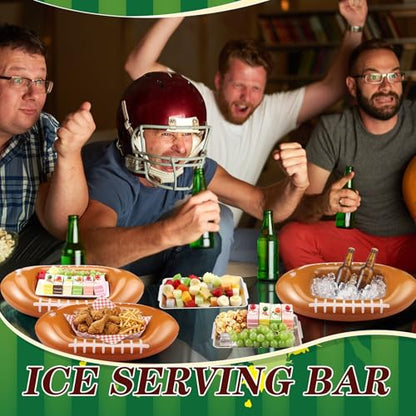 4 Pack Inflatable Football Cooler with Stainless Steel Tray, Chilled Serving Food Platter & Ice Buffet Bar for Party, Shrimp Cocktail Serving Dish, Summer BBQ Picnic Supplies (Football) - style: Rugby