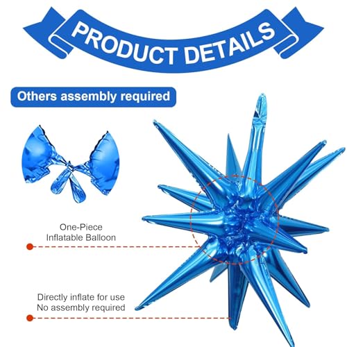 Blue Silver Star Balloons, 6PCS 22 Inch Foil Explosion Star Balloons - color: Blue Silver