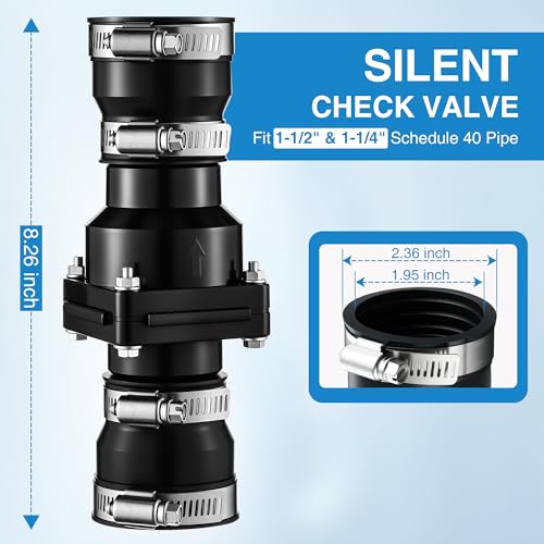 Tellingyou Sump Pump Check Valve Fits 1-1/2 inch or 1-1/4 inch Pipe | Slip On Check Valve with 4 Pcs Stainless Steel Hose Clamps, PVC Flapper Sump Pump Valve Sump Pump Life Expectancy Increase