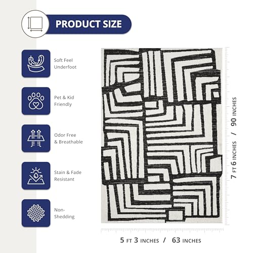 Abani Nomad Cream & Grey Area Rug 5' x 8' for Living Room, Bedroom - Geometric Box Design - Durable & Easy to Clean - size: 5x8