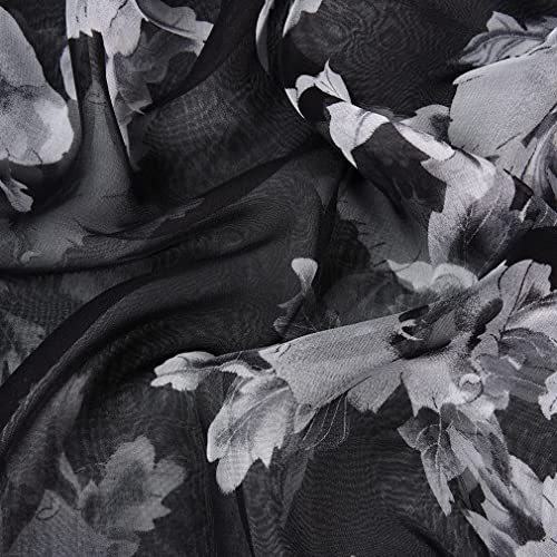E-Clover Women Soft Floral Print Shawl Chiffon Sheer Scarf - color: Black White Floral