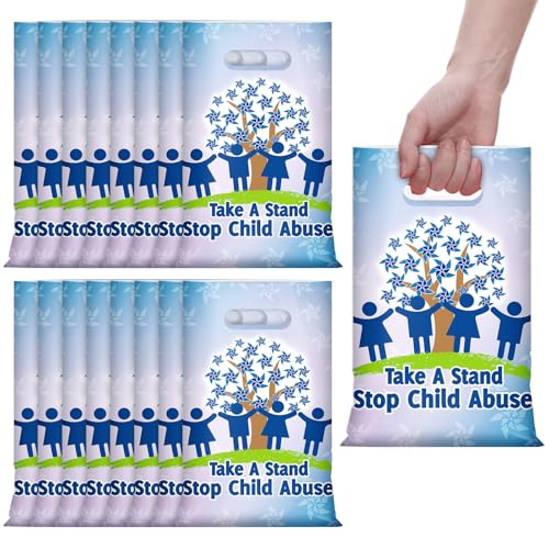 Panelee 100 Pcs Child Abuse Prevention Awareness Plastic Bags with Handles - style: Child Abuse Awareness