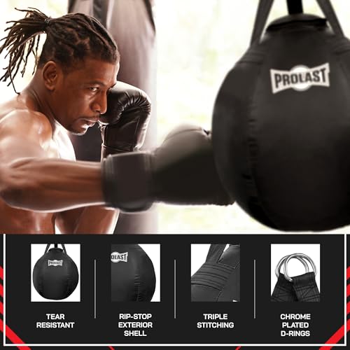 Wrecking Ball Heavy Punching Bag for Adults, Hook and Uppercut, Body Snatcher, Boxing, MMA, Muay Thai, 65 lbs, Classic - color: Black / Black, style: Filled