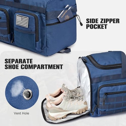 G4Free 3-in-1 Duffle Bag Travel Gym Sports, Large Tactical Duffel Backpack | 50L/65L with Shoes Compartment and Wet Pocket, Military Workout Bag for Men and Women, Blue - color: Navy