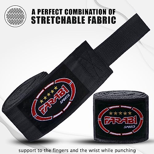 FARABI Kids Boxing Hand Wraps 100 Inches Long Junior Hand Wraps Boxing Hand Wraps Muay Thai Hand Wraps MMA Boxing Hand Wraps Men Boxing Hand Wraps Kids Boxing Hand Wraps Inner Gloves - color: Black