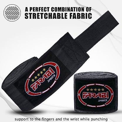 FARABI Kids Boxing Hand Wraps 100 Inches Long Junior Hand Wraps Boxing Hand Wraps Muay Thai Hand Wraps MMA Boxing Hand Wraps Men Boxing Hand Wraps Kids Boxing Hand Wraps Inner Gloves - color: Black