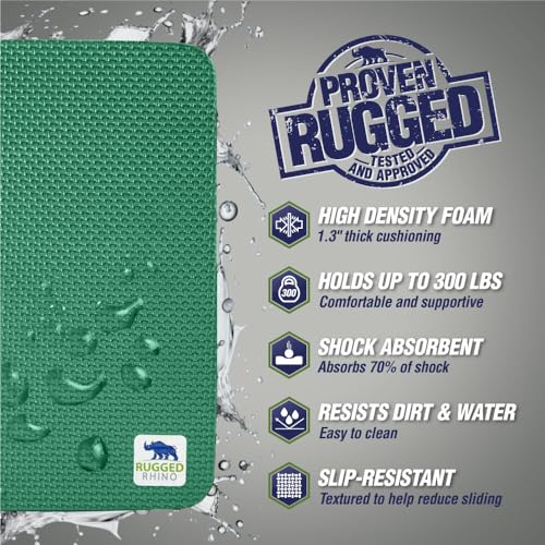 RUGGED RHINO Heavy Duty Patent Pending Kneeling Pad, Shock Absorbent Thick Knee Pads, Holds Up to 300 lbs, Protect Knees from Hard Concrete Surfaces, For Mechanics, Yard Gardening, Gym, Pine Green - color: Pine Green