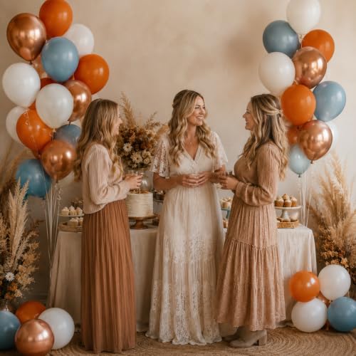 Orange and Blue Balloons, 12 Inch Burnt Orange Dusty Blue Copper Balloon - color: Orange Blue Gold