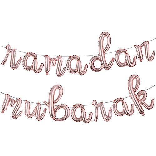 16 inch lowercase Eid MUBARAK Foil Balloons Party Decoration Supplies Ramadan Decoration Gold EID Balloons For Muslim EID Ballon (L Ramadan Rose Gold) - color: L Ramadan Rose Gold