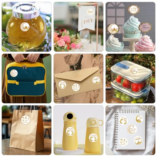 360PCS Gold Foil Ramadan Stickers - Eid Mubarak & Kareem Self-Adhesive Ramadan Kareem Sticker, Muslim Labels Decorations for Party Favor Supplies