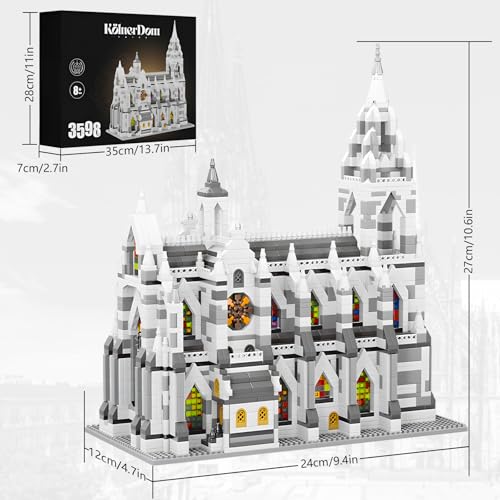 Miniature Building Blocks Cologne Cathedral Model Set (3598 Pieces) - Building Toys, Suitable for Children and Adults as Gifts - style: Cologne Cathedral Model