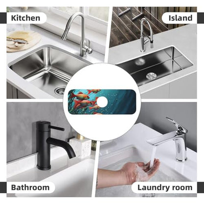 Faucet Mat for Kitchen Sink, Absorben Diatomite Fast Drying Mat Fish aquarium Faucet Suction Pad,15" x 5.5" Sink Water Splash Guard Behind Faucet Drip Catcher for Bathroom