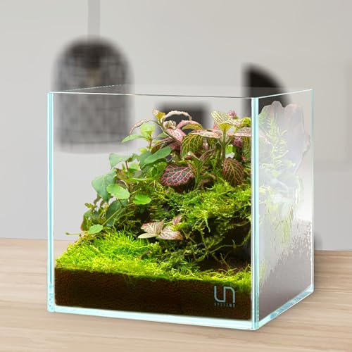 Ultum Nature Systems Ultra Clear Rimless Aquarium - Low Iron Glass Fish Tank with 45° Mitered Edges, 5mm-12mm Thick, Leveling Mat Included (25C, Cube, 4 Gallon) - size: [25C] - 4 Gal - 9.84 x 9.84 x 9.84 in