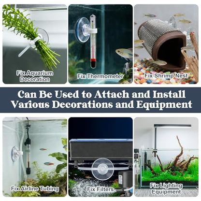 40 Pcs Aquarium Suction Cups with 40 White Cable Suction Cup Ties Fish Tank Accessories for Fish Tank Aeration Setup Binding Moss Holding Airline Tubing Shrimp Nests Reptile Hammocks Fairy Lights